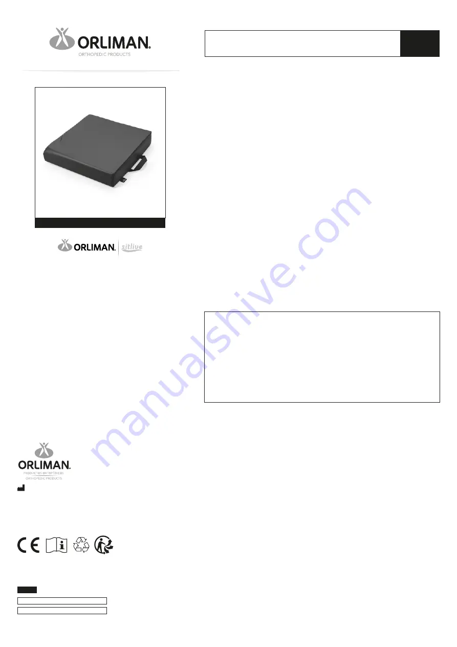 Orliman SITLIVE OSL-1201 Use And Maintenance Instructions Download Page 10