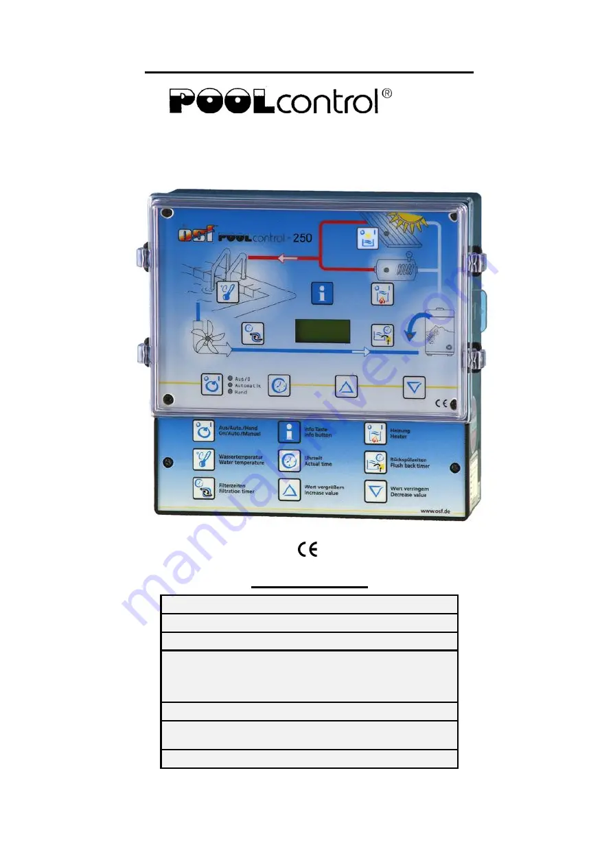 OSF POOL-Control-250 Installation And Operating Manual Download Page 1