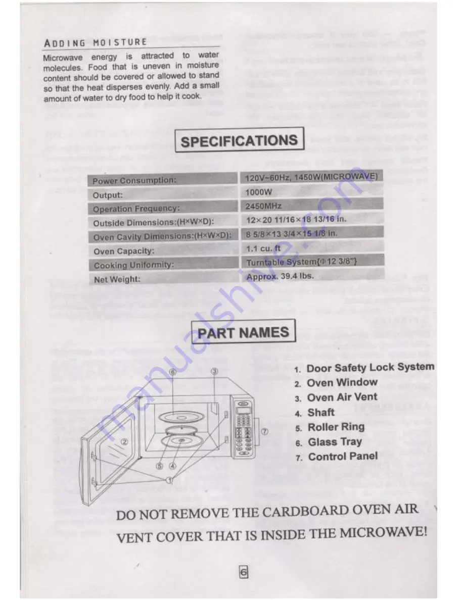 Oster OMW1156 Owner'S Manual Download Page 7