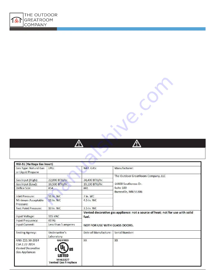 Outdoor GreatRoom Company HGI-31 User Manual Download Page 4