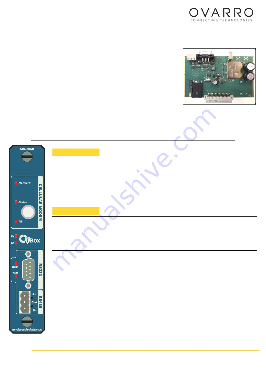 OVARRO TBOX MS-GSM-4W Скачать руководство пользователя страница 2