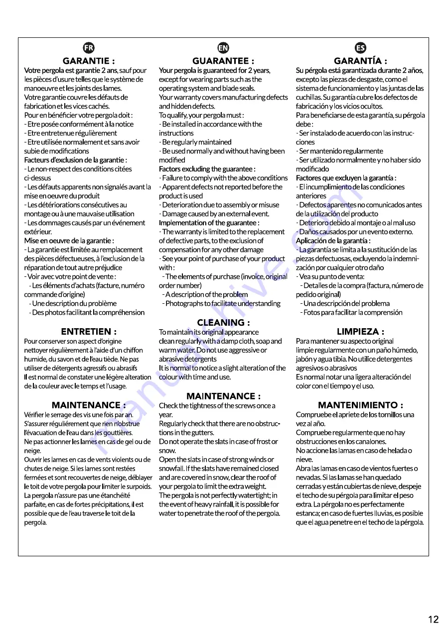 oviala ATHENES Assembly Instructions Manual Download Page 12