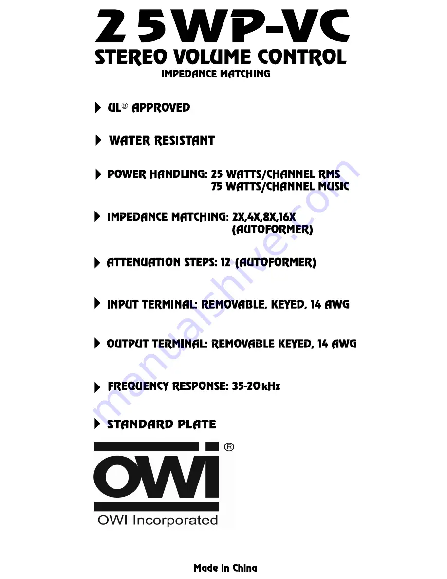 OWI 25WP-VC Datasheet Download Page 1