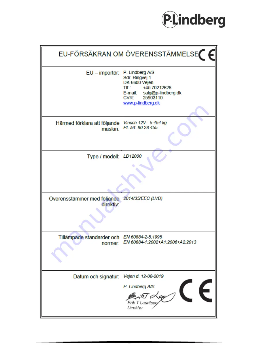 P.Lindberg 9028455 Original Manual Download Page 14