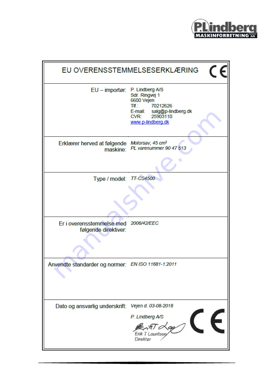 P.Lindberg 9047513 Original Manual Download Page 16