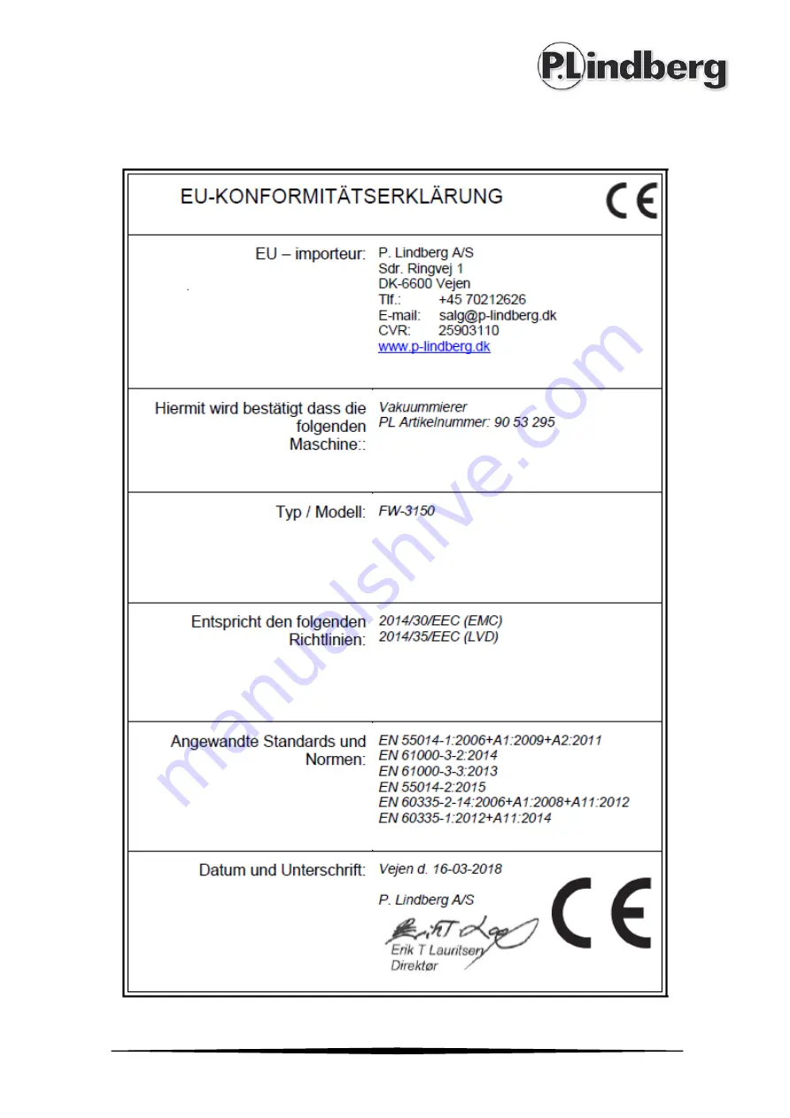 P.Lindberg 9053295 Original Manual Download Page 39