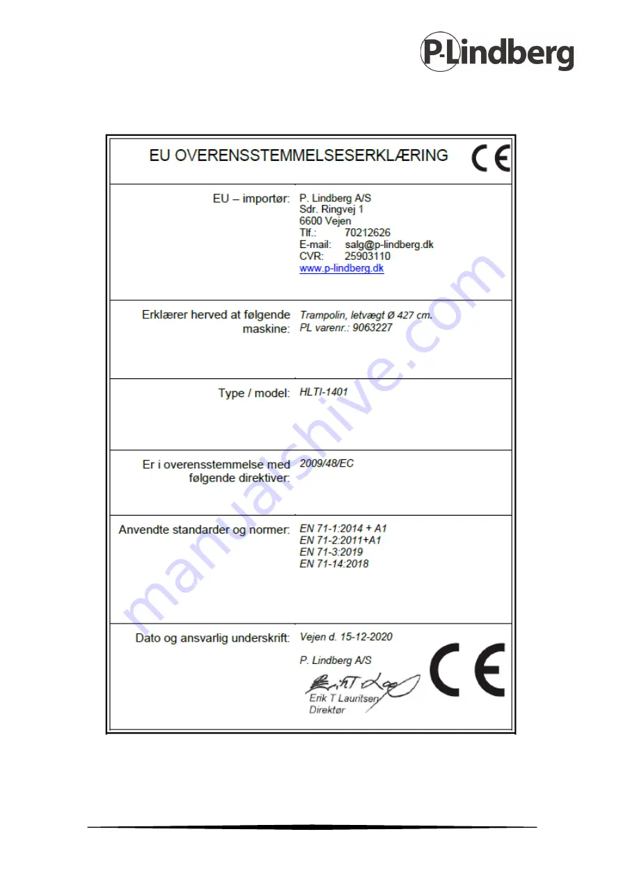 P.Lindberg 9063227 Original Manual Download Page 18