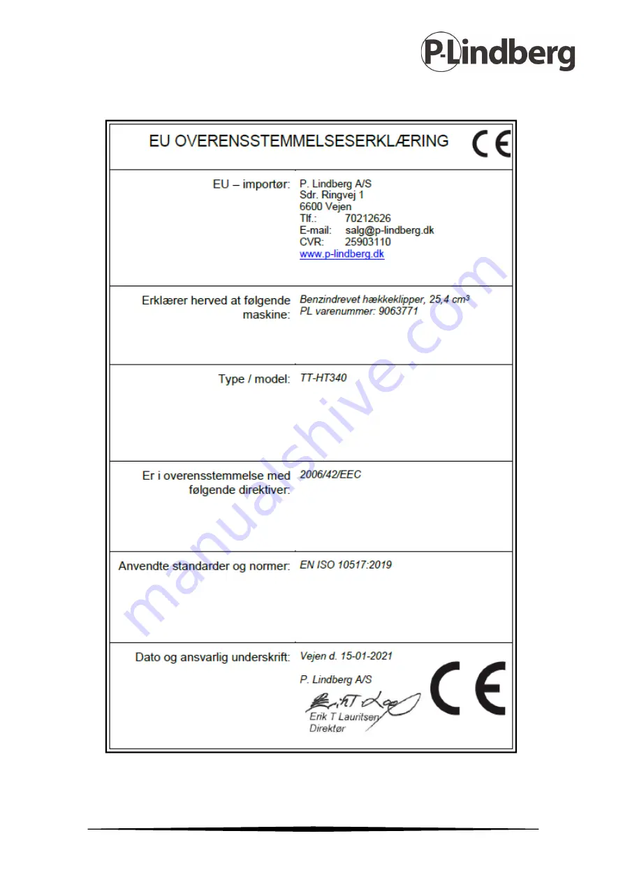 P.Lindberg 9063771 Original Manual Download Page 19