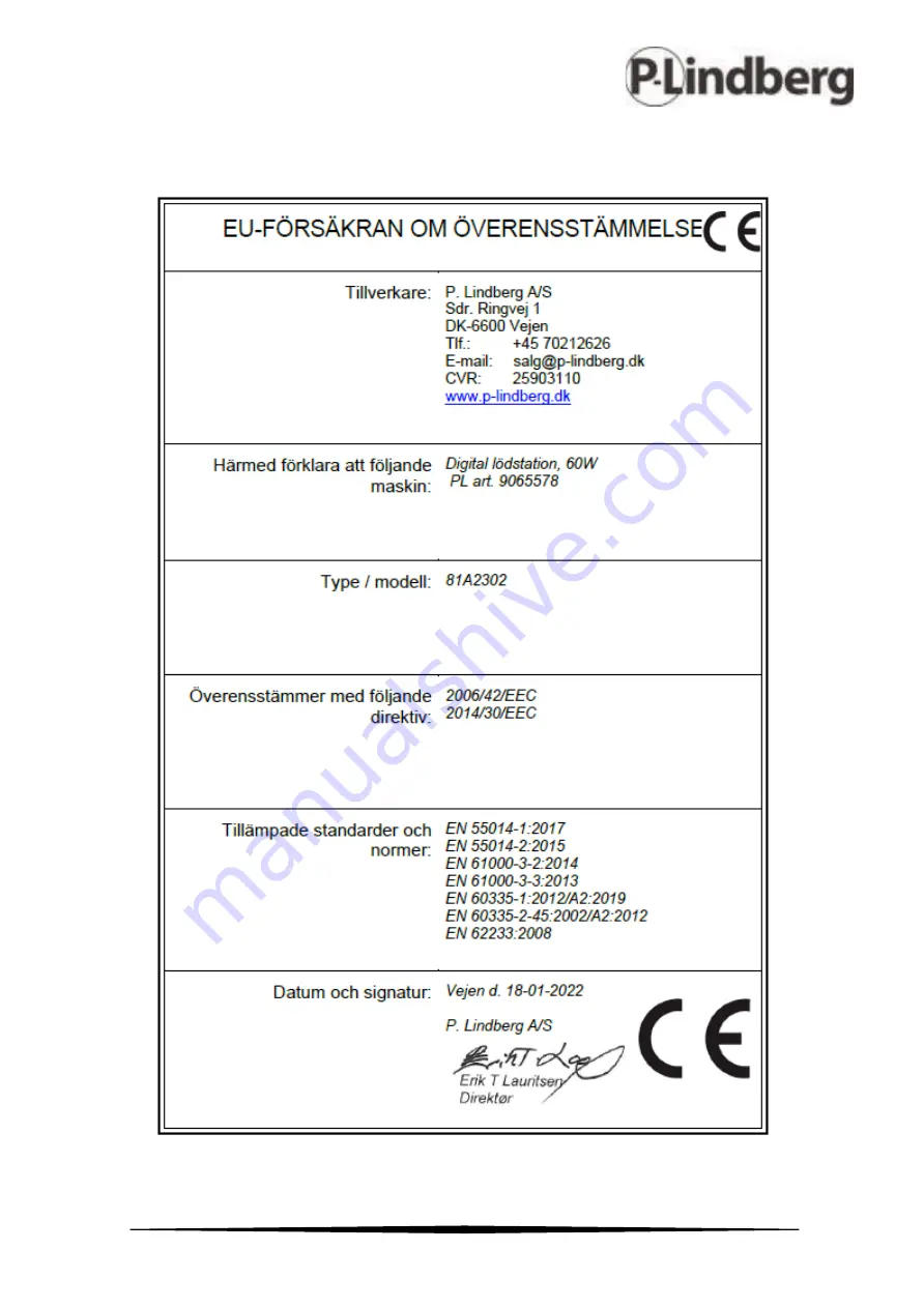 P.Lindberg 9065578 Original Manual Download Page 28