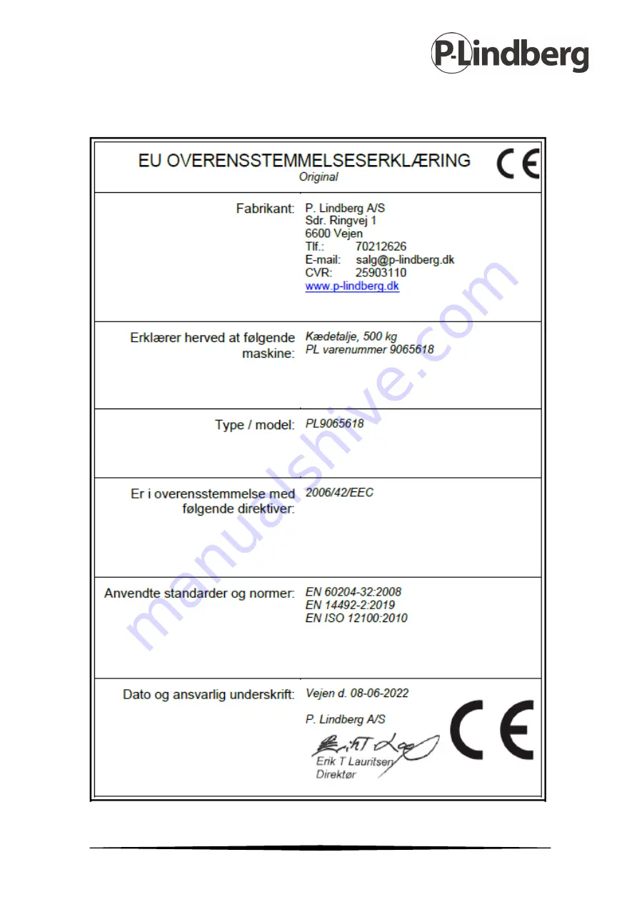 P.Lindberg 9065618 User Manual Download Page 19