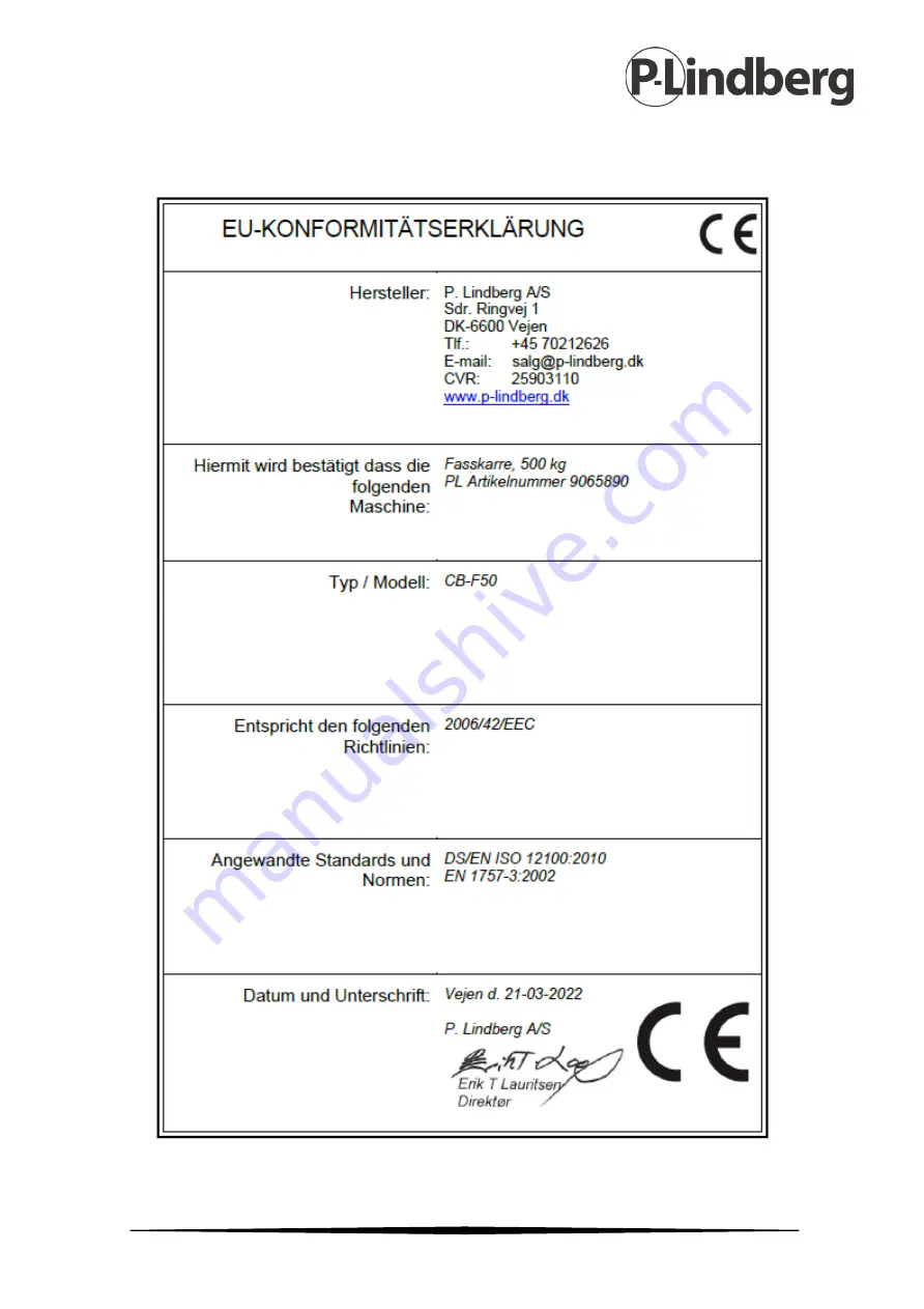 P.Lindberg CB-F50 Manual Download Page 17