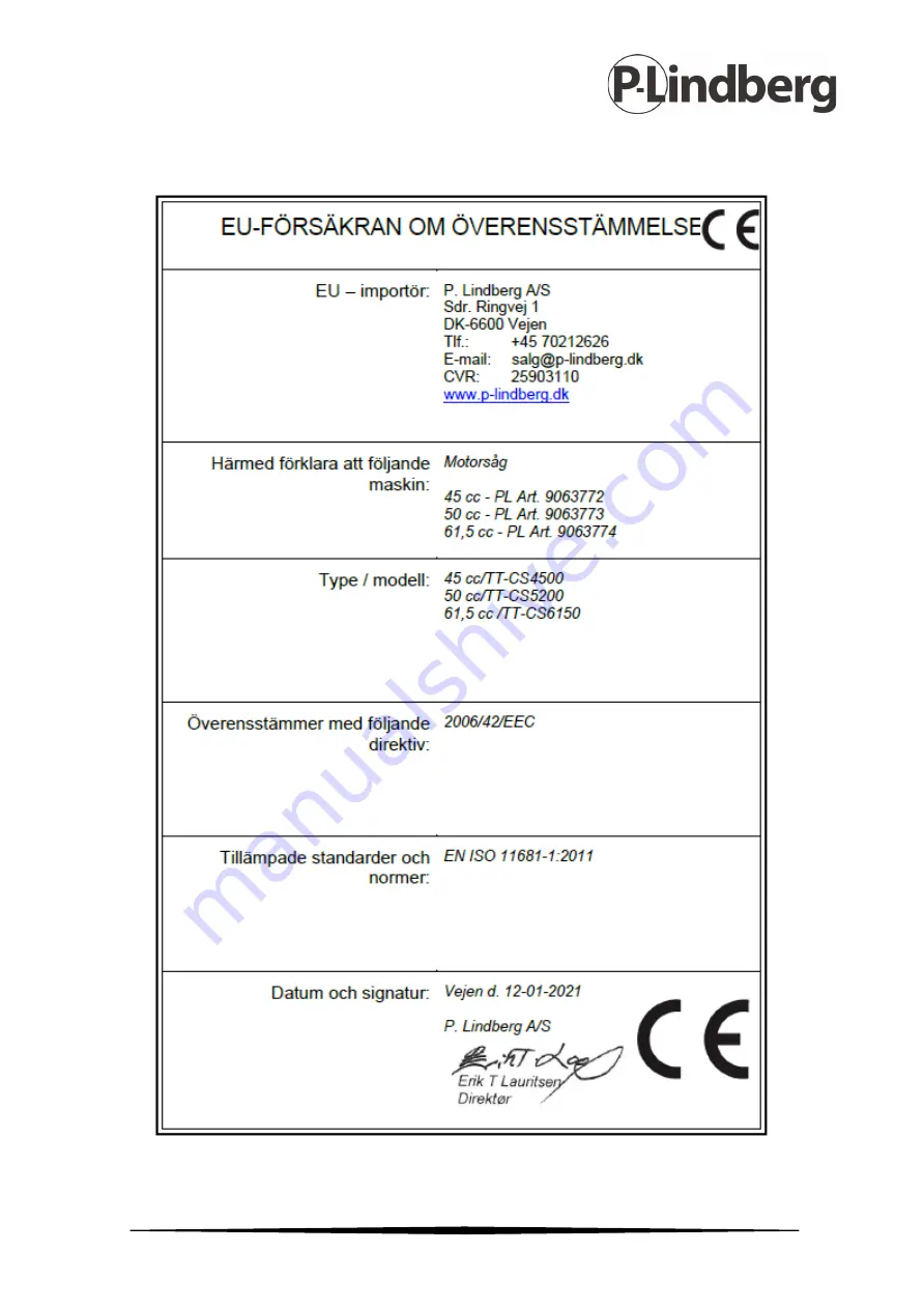 P.Lindberg TT-CS4500 Original Manual Download Page 65