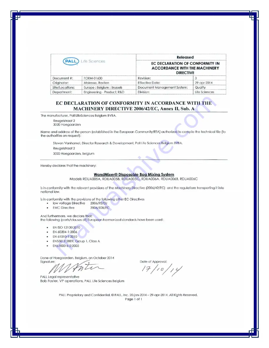 Pall WandMixer RDUA003A Operator'S Manual Download Page 19