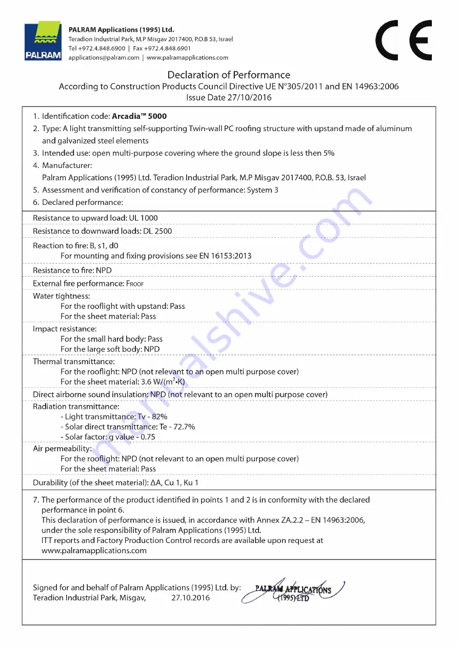 Palram Applications Arcadia 10600 Manual Download Page 114