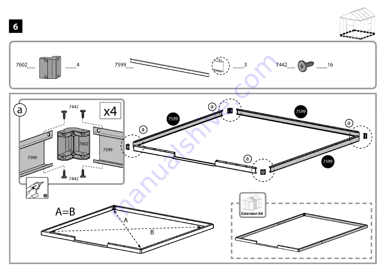 Palram Glory 8'x8' Premium Class Greenhouse Assembly Instructions Manual Download Page 14