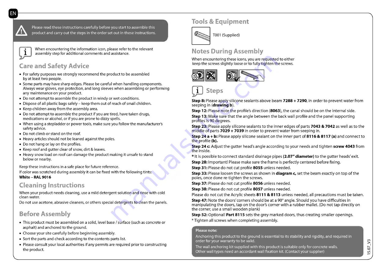 Palram SanRemo 7290108130126 Assembly Instructions Manual Download Page 2