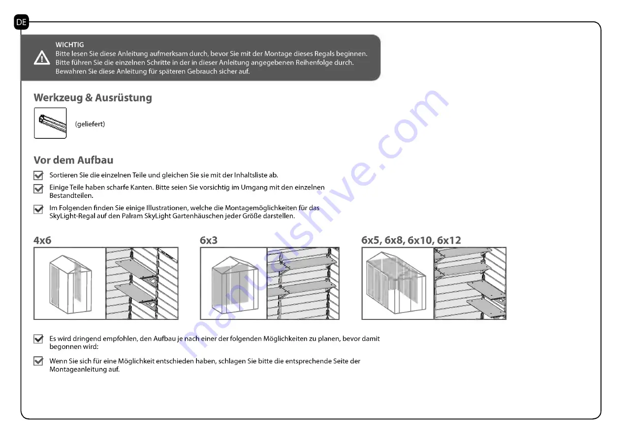 Palram Skylight Shed-Shelf Manual Download Page 7