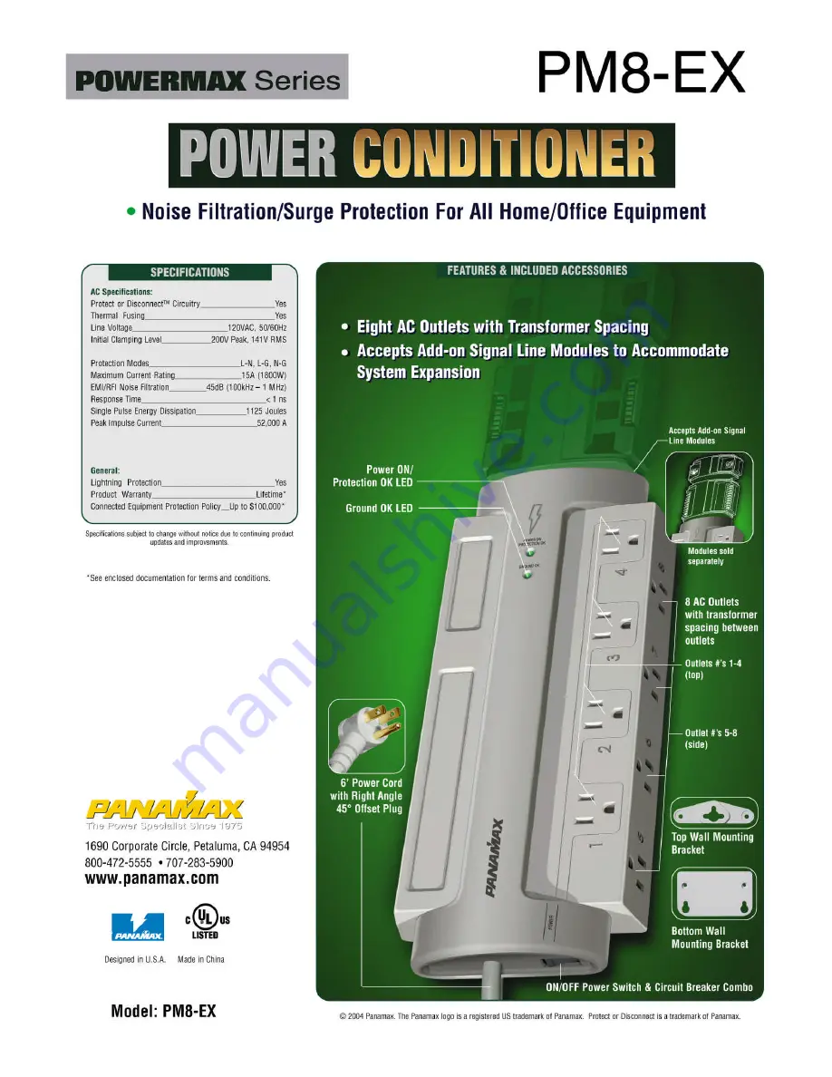 Panamax Powermax PM8-EX Datasheet Download Page 2