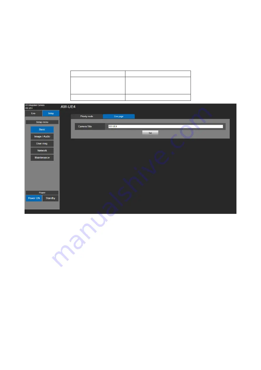 Panasonic AW-UE4 Series Operating Instructions Manual Download Page 55