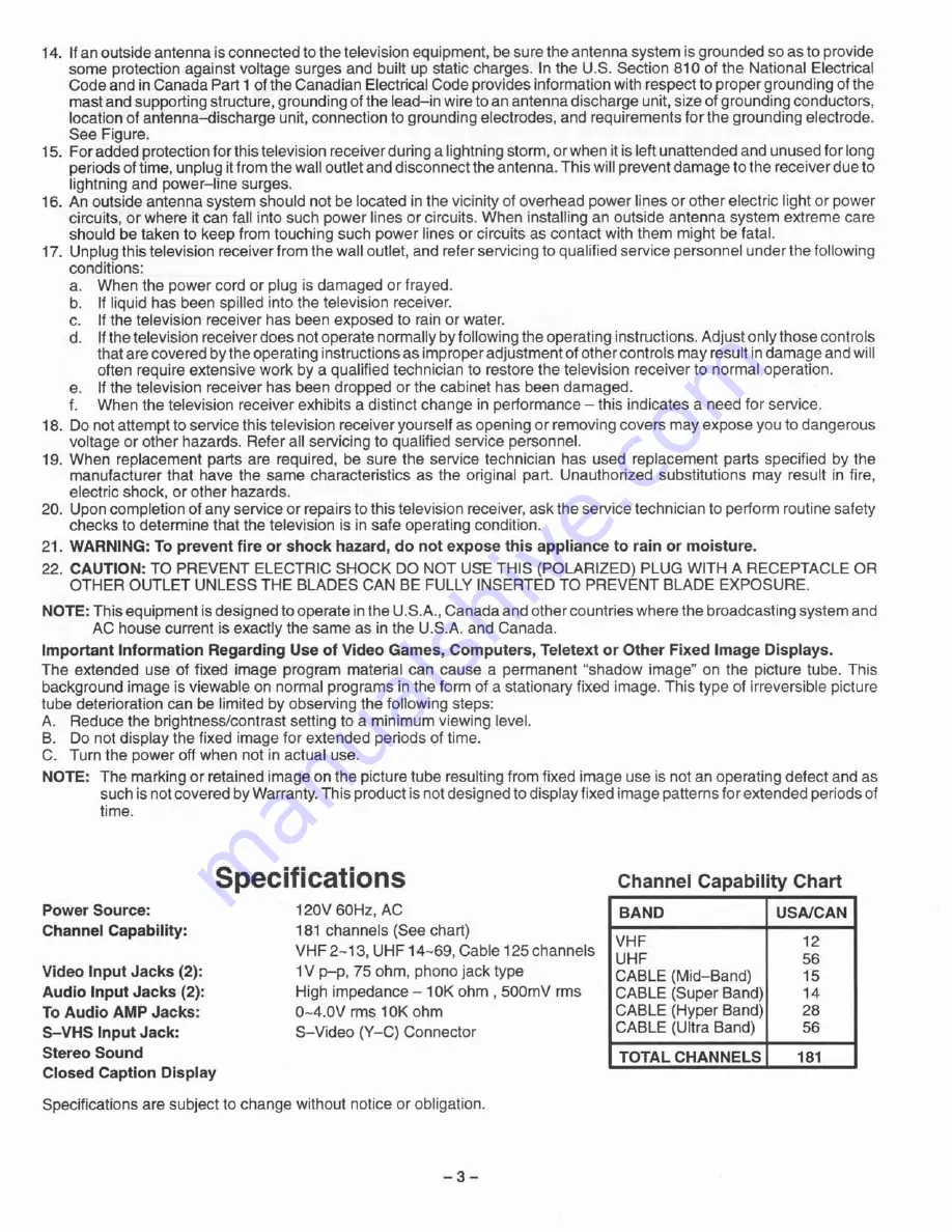 Panasonic Color Television Operating Instructions Manual Download Page 3