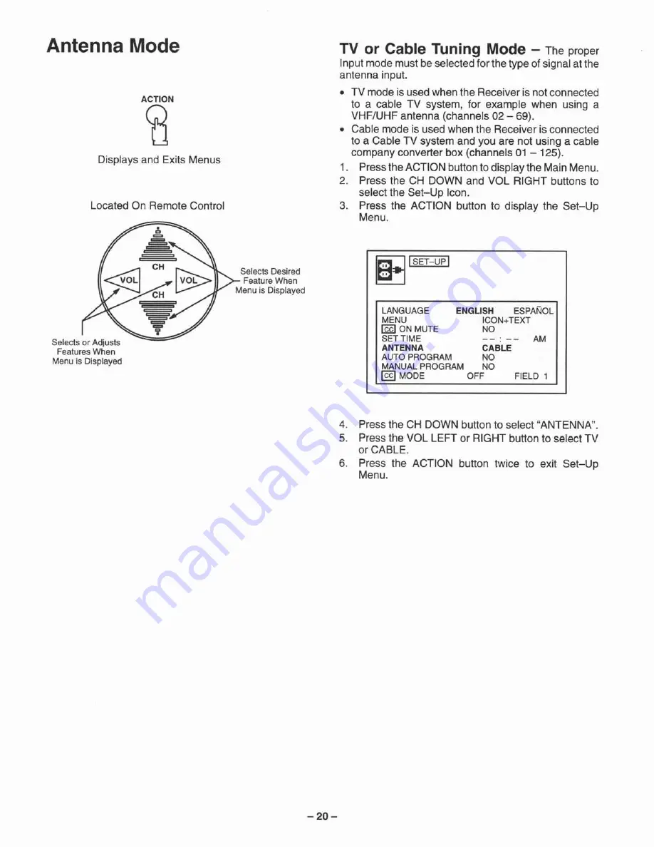 Panasonic Color Television Operating Instructions Manual Download Page 20