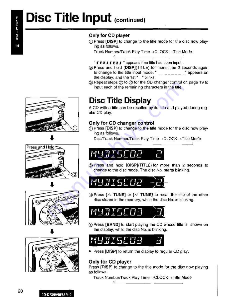 Panasonic CQ-DFX99 Operating Operating Instructions Manual Download Page 20