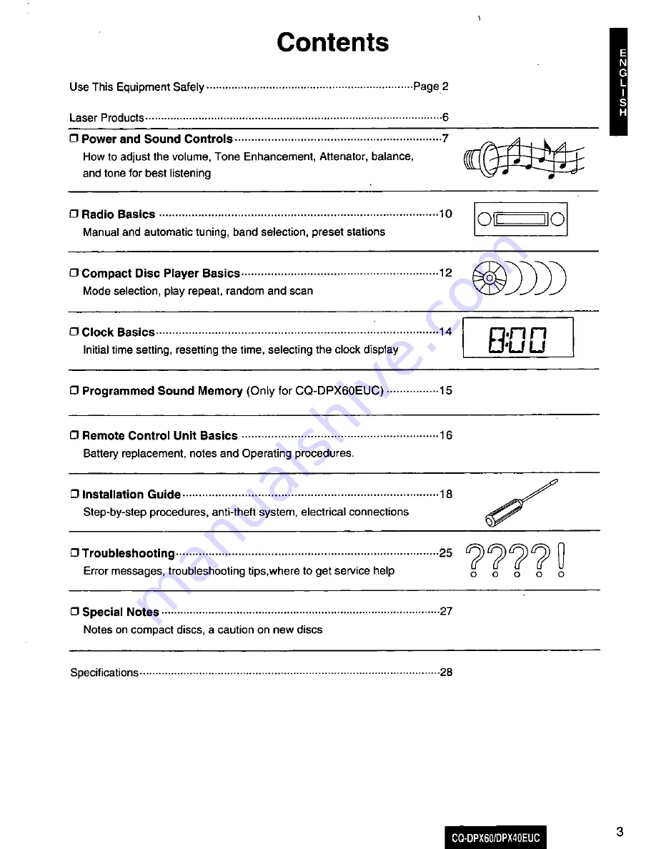 Panasonic CQ-DPX60 Operating Instructions Manual Download Page 3