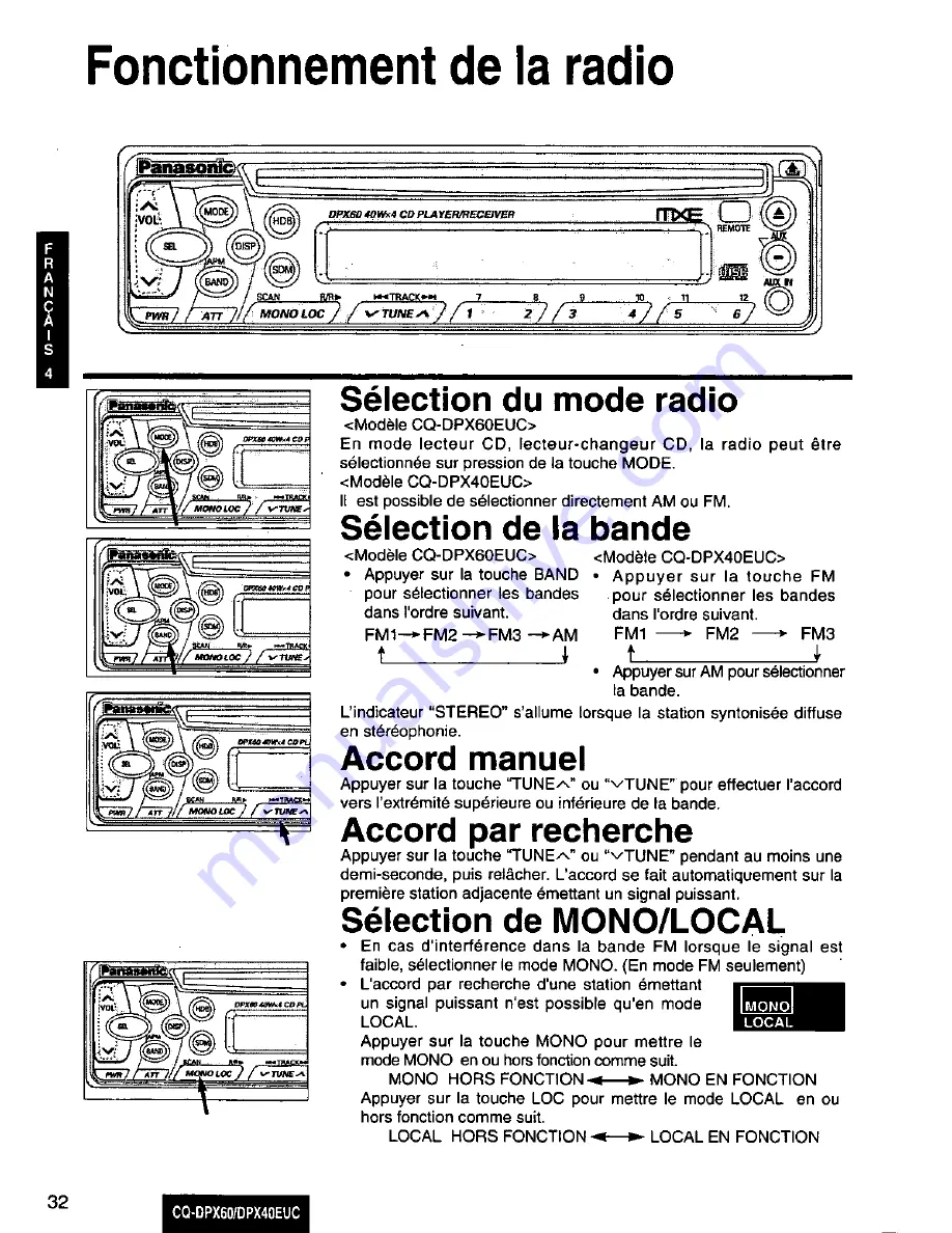 Panasonic CQ-DPX60 Operating Instructions Manual Download Page 32