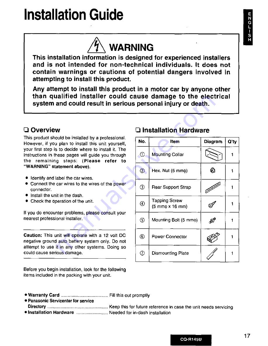 Panasonic CQ-R145U Operating Manual Download Page 17