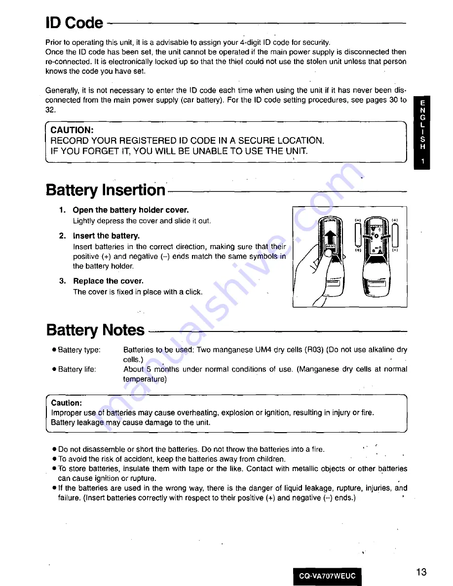 Panasonic CQ-VA707WEUC Operating Manual Download Page 13