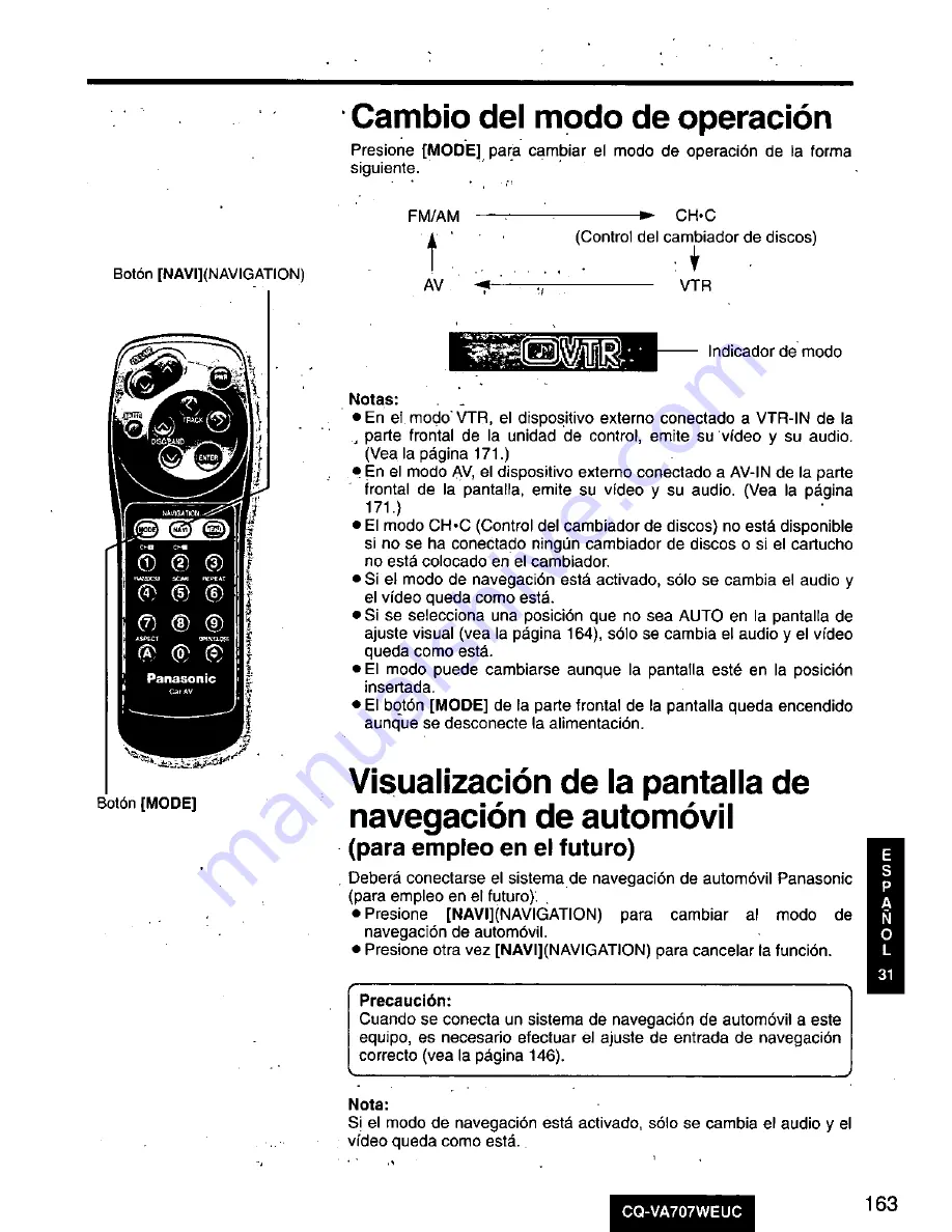 Panasonic CQ-VA707WEUC Operating Manual Download Page 163