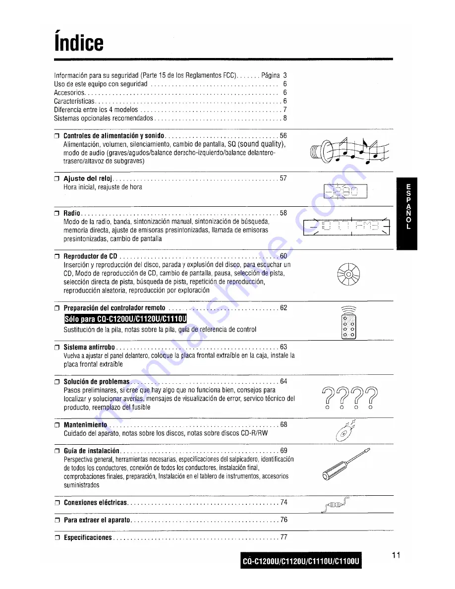 Panasonic CQC1200U - AUTO RADIO/CD DECK Operating Instructions Manual Download Page 11