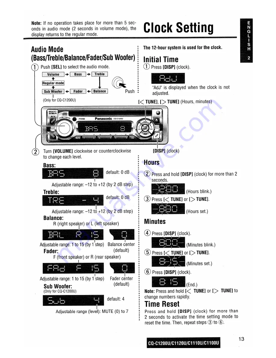 Panasonic CQC1200U - AUTO RADIO/CD DECK Operating Instructions Manual Download Page 13