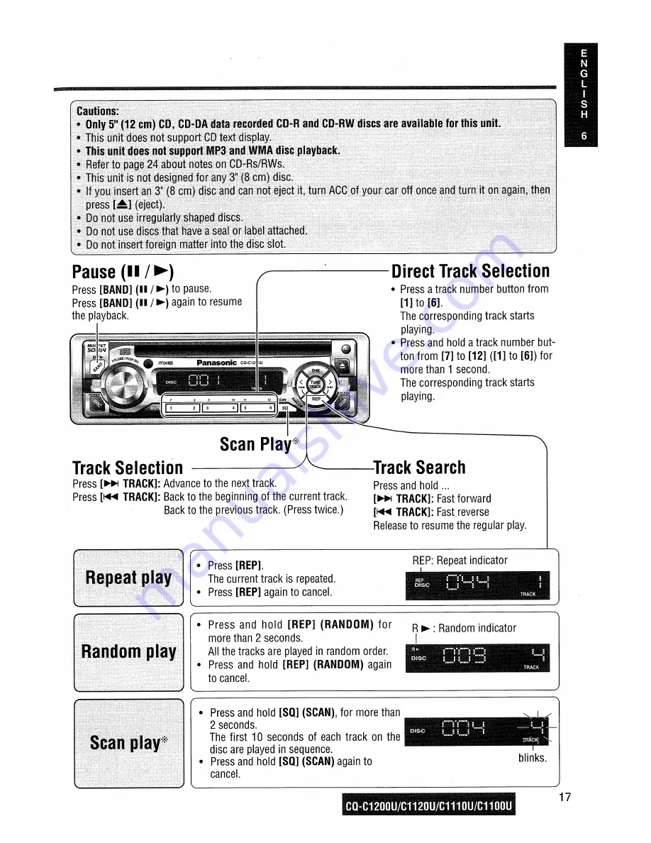 Panasonic CQC1200U - AUTO RADIO/CD DECK Скачать руководство пользователя страница 17