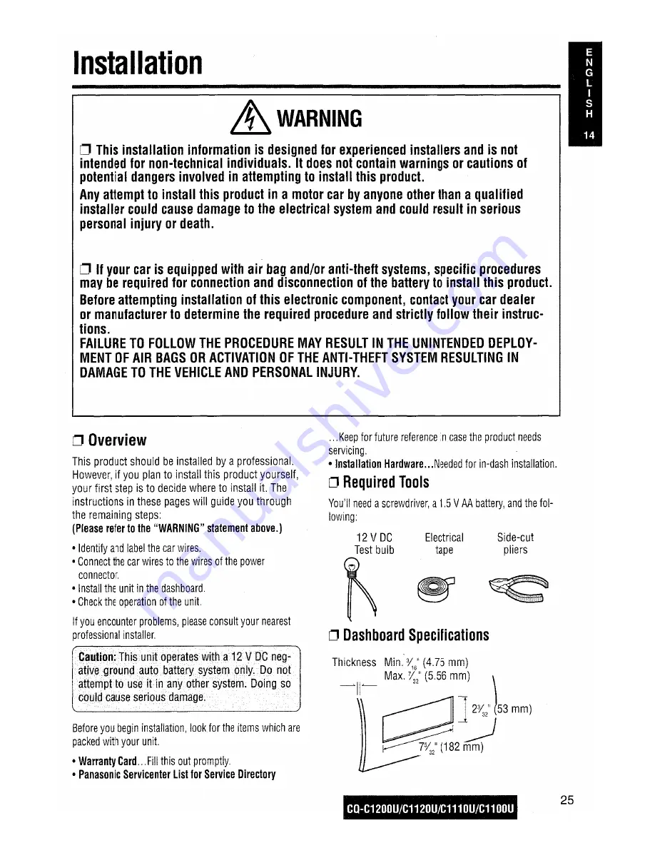 Panasonic CQC1200U - AUTO RADIO/CD DECK Operating Instructions Manual Download Page 25