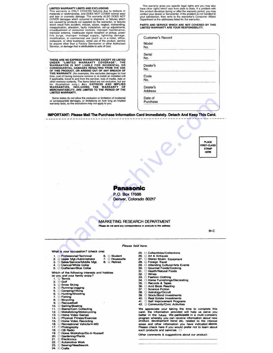 Panasonic CQC1200U - AUTO RADIO/CD DECK Operating Instructions Manual Download Page 42