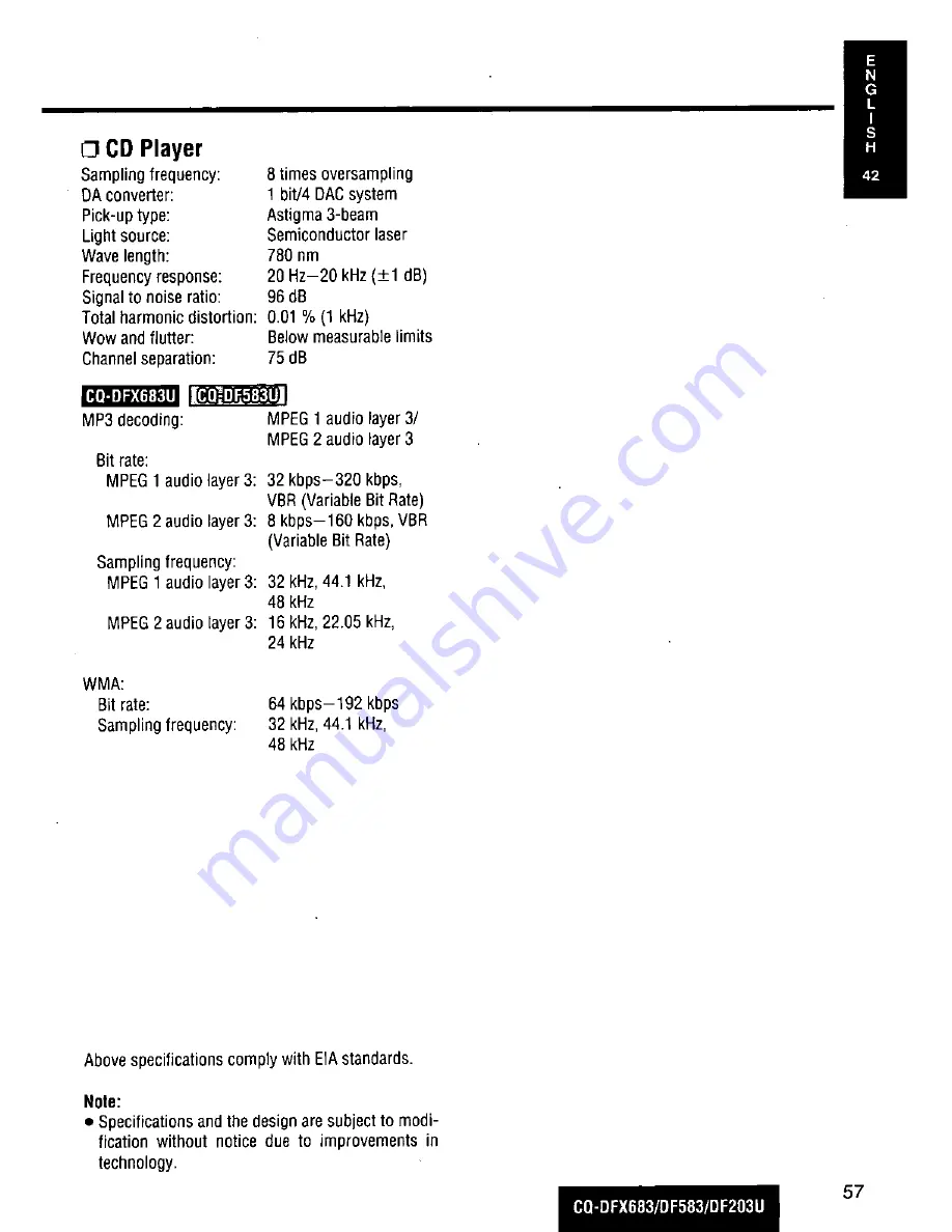 Panasonic CQDFX683U - AUTO RECEIVER Скачать руководство пользователя страница 57