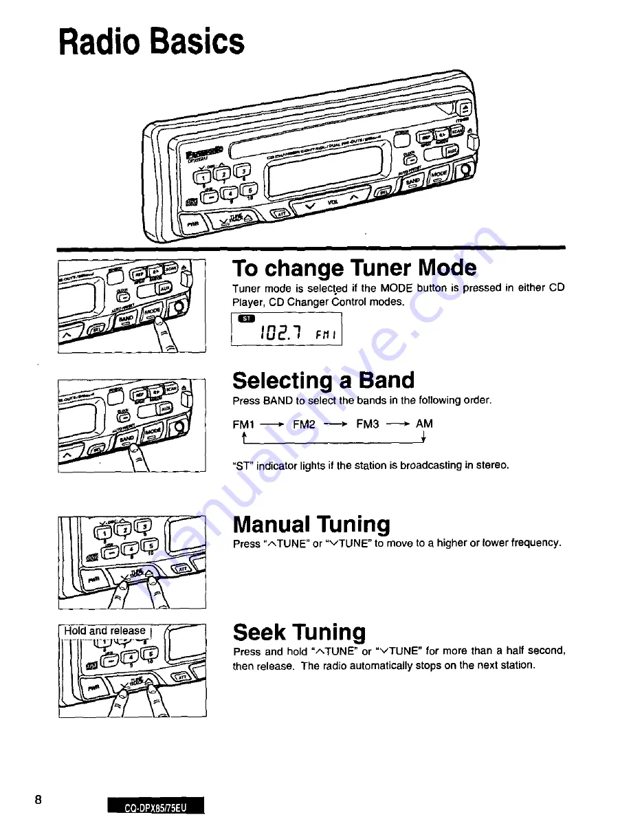 Panasonic CQDPX85EU - AUTO RADIO/CD DECK Скачать руководство пользователя страница 8