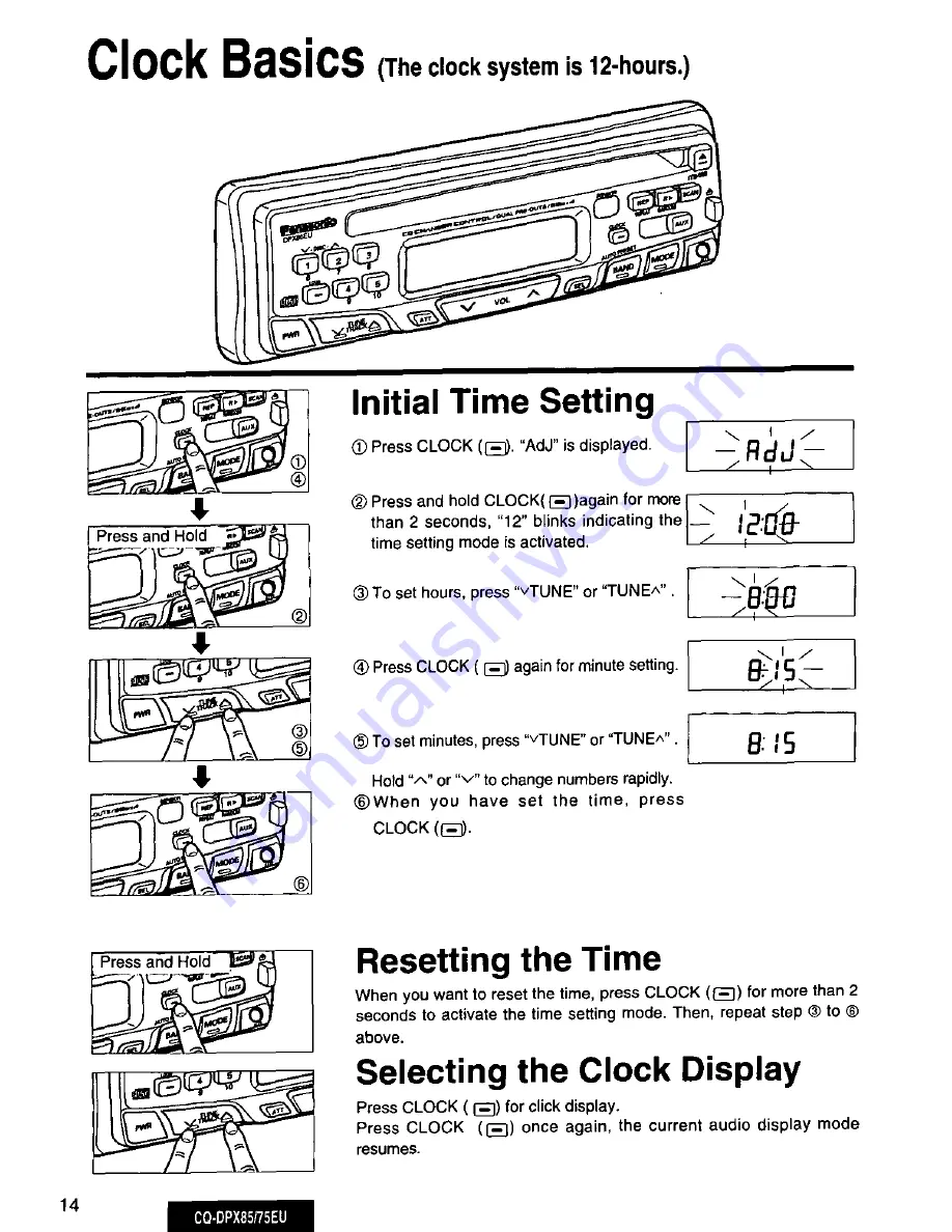 Panasonic CQDPX85EU - AUTO RADIO/CD DECK Скачать руководство пользователя страница 14