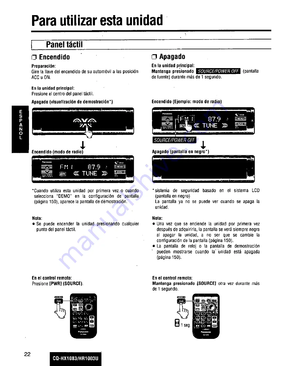 Panasonic CQHX1083U - AUTO RADIO/CD DECK Скачать руководство пользователя страница 22