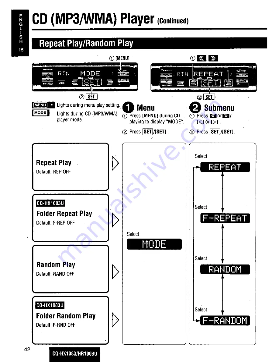 Panasonic CQHX1083U - AUTO RADIO/CD DECK Скачать руководство пользователя страница 42