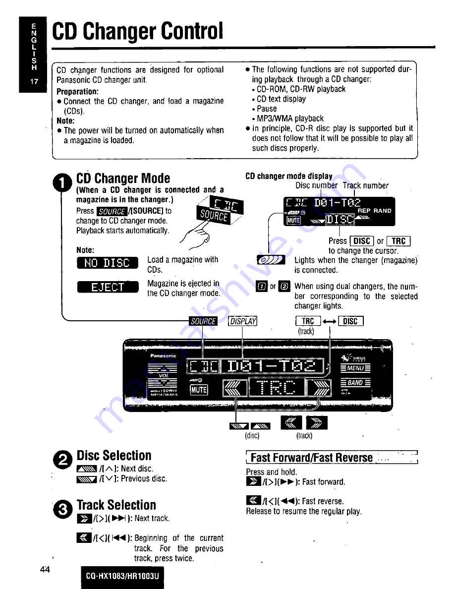 Panasonic CQHX1083U - AUTO RADIO/CD DECK Скачать руководство пользователя страница 44