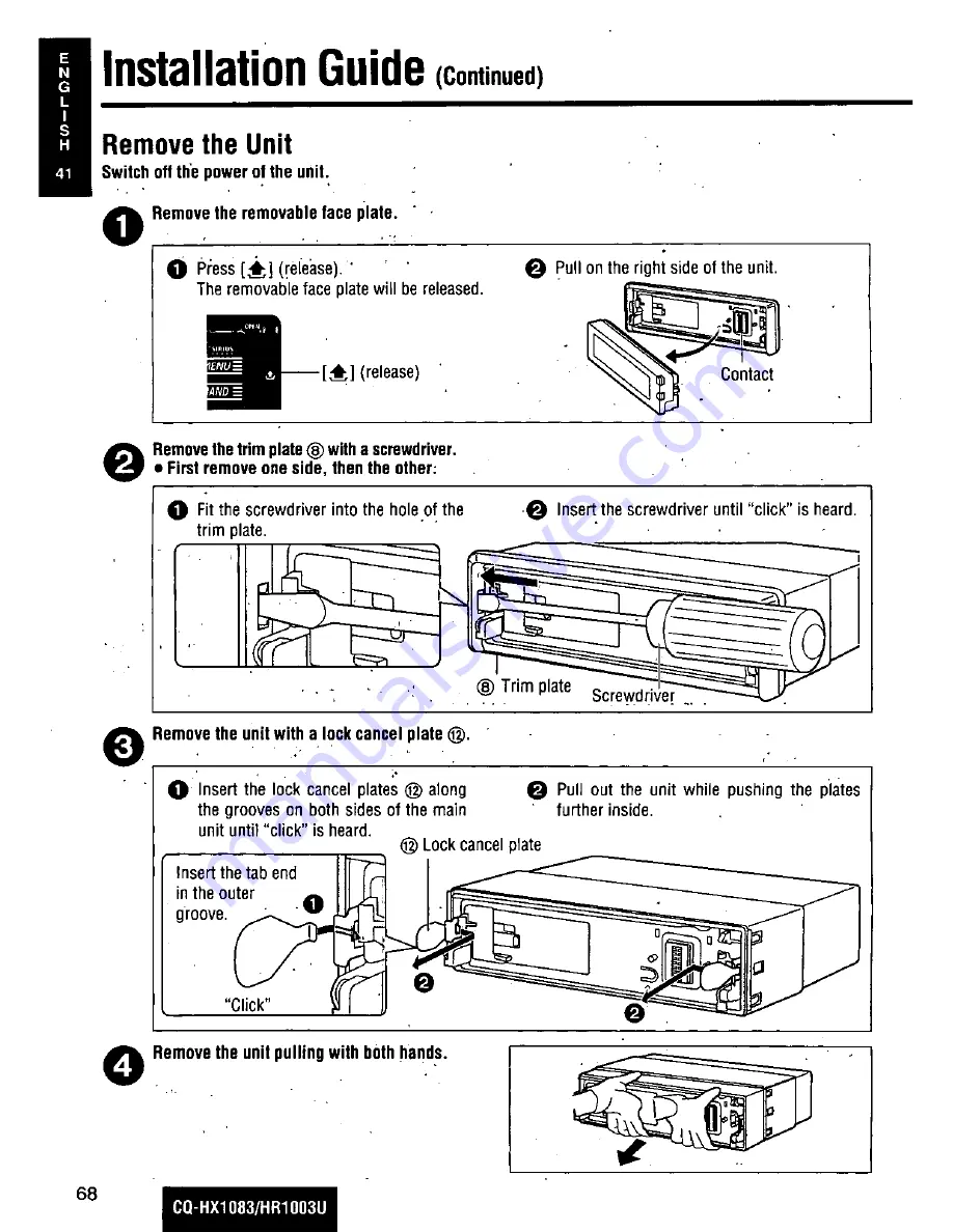 Panasonic CQHX1083U - AUTO RADIO/CD DECK Operating Manual Download Page 68