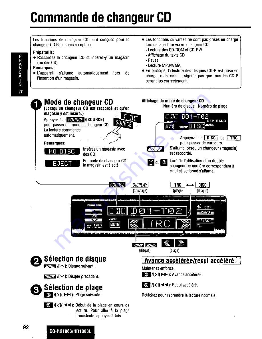 Panasonic CQHX1083U - AUTO RADIO/CD DECK Скачать руководство пользователя страница 92