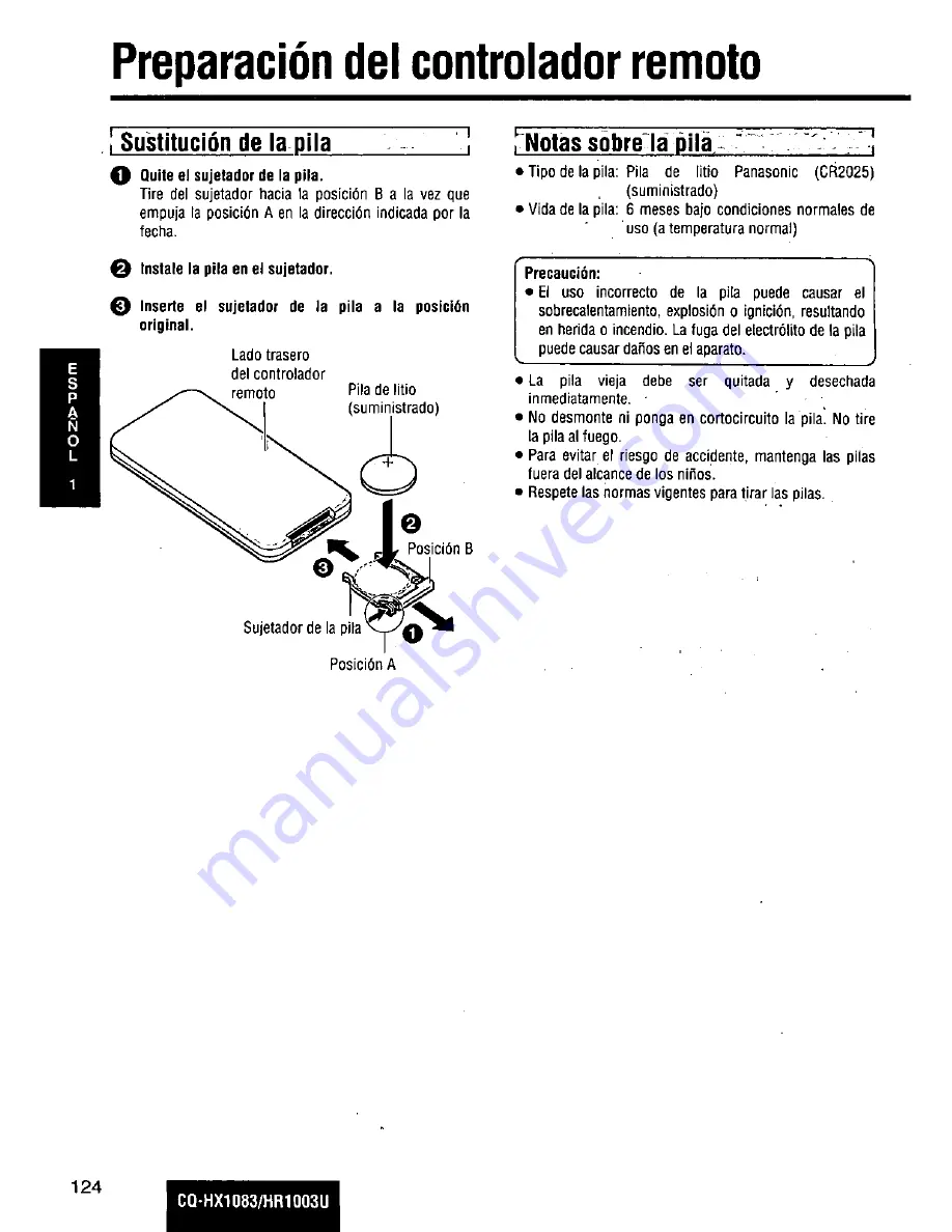 Panasonic CQHX1083U - AUTO RADIO/CD DECK Скачать руководство пользователя страница 124