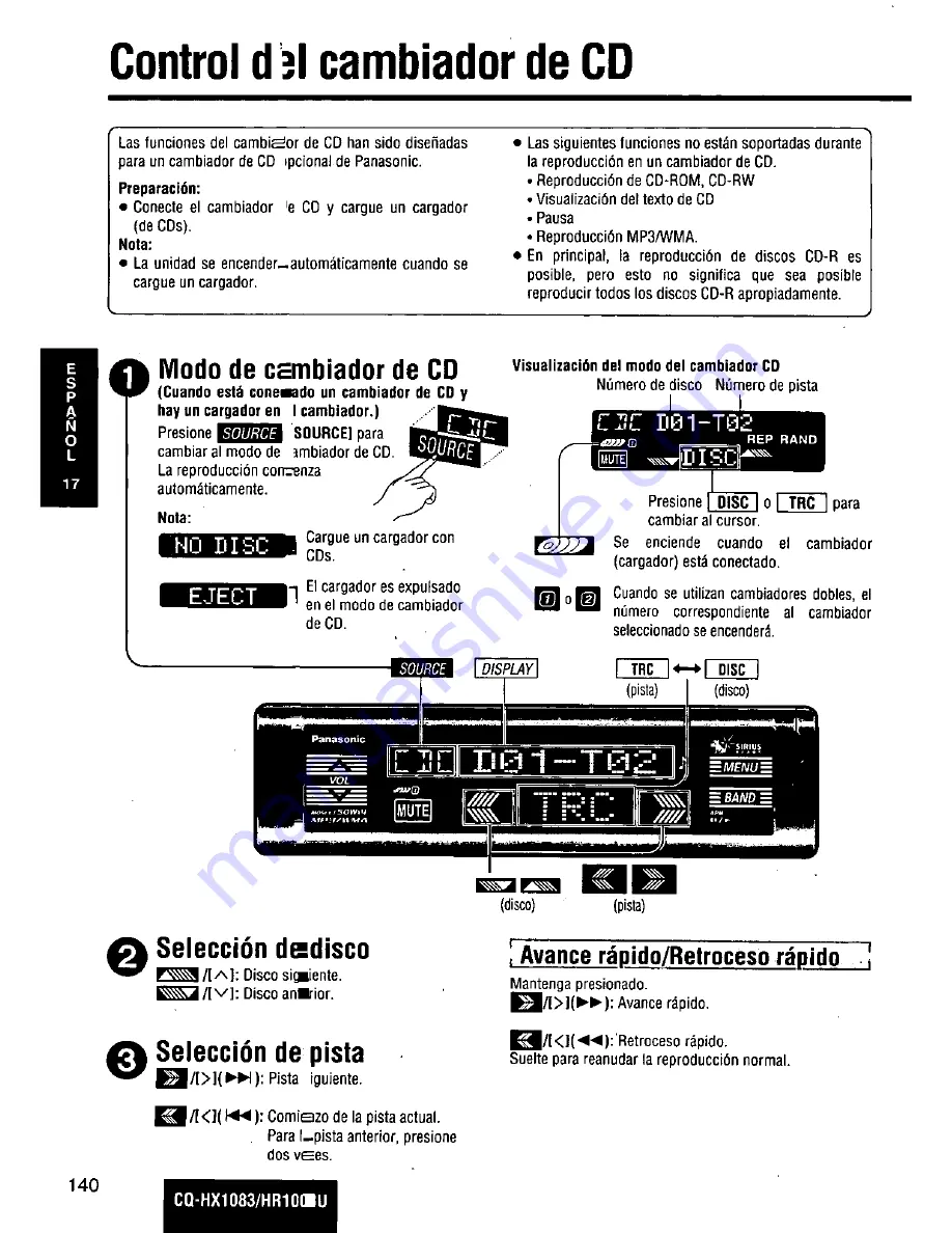 Panasonic CQHX1083U - AUTO RADIO/CD DECK Скачать руководство пользователя страница 140