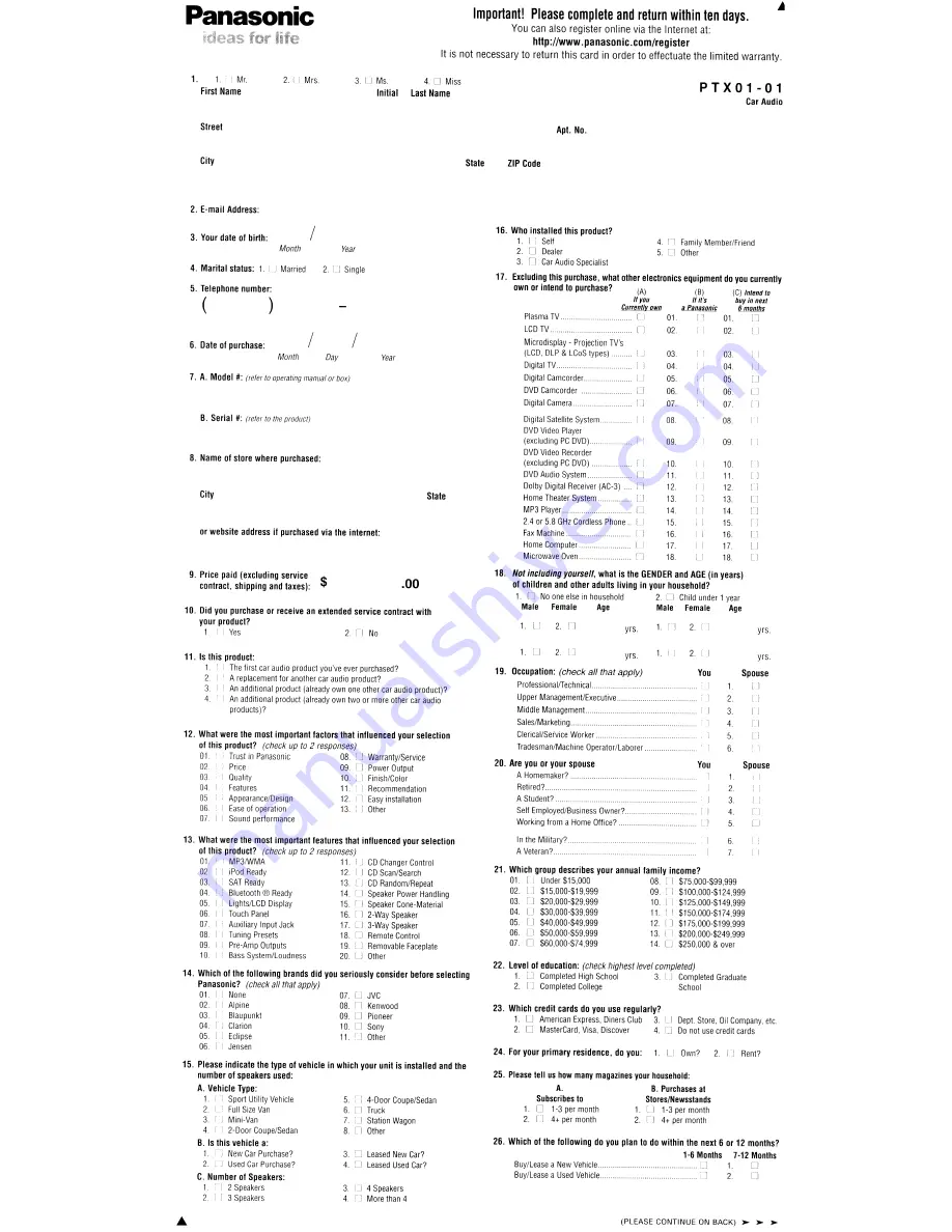 Panasonic CQRX400U - AUTO RADIO/CD/MP3 DECK Installation Instructions Manual Download Page 15