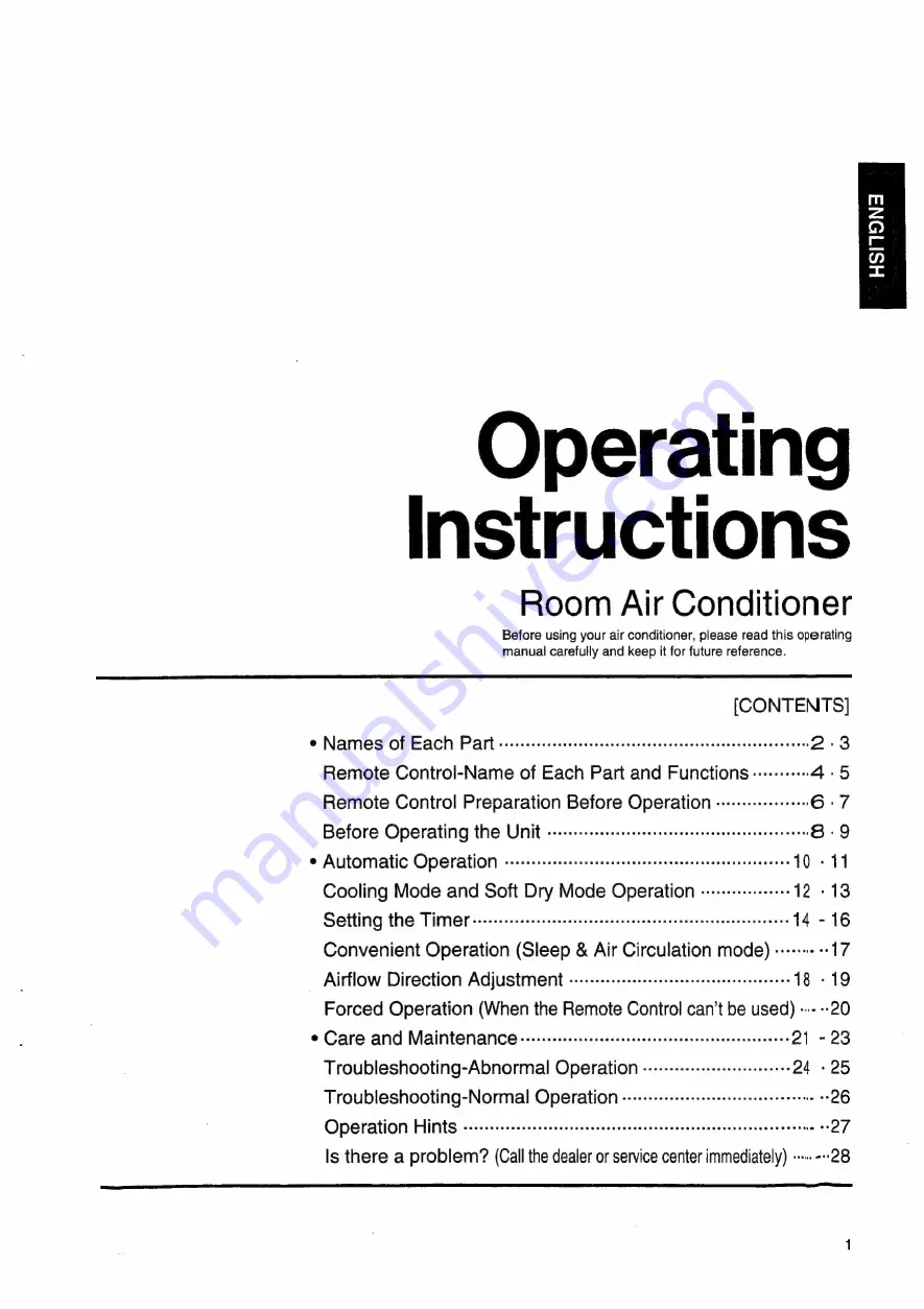 Panasonic CS-1803KE Operating Instructions Manual Download Page 2