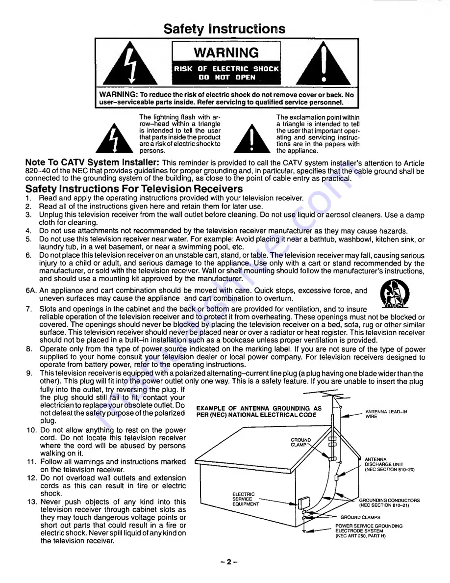 Panasonic CT-27G22 Operating Instructions Manual Download Page 2