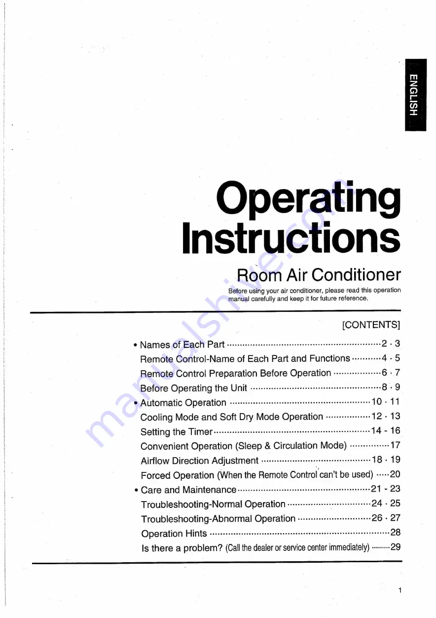 Panasonic CU-M1403KE Operating Instructions Manual Download Page 2